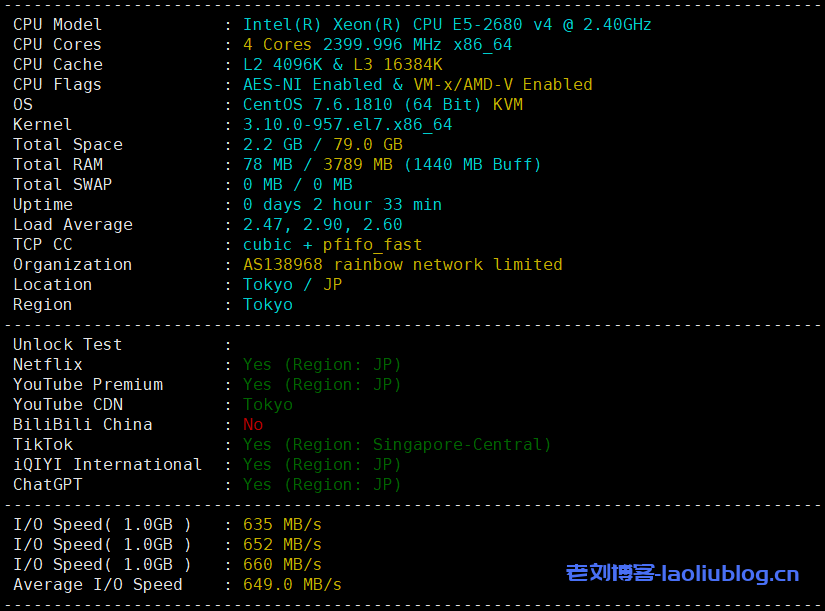 簡單測評下LisaHost日本原生大帶寬VPS,399元/年/1核1G/10G NVMe/600G流量@100M帶寬,解鎖Tiktok等日區流媒體-老劉博客